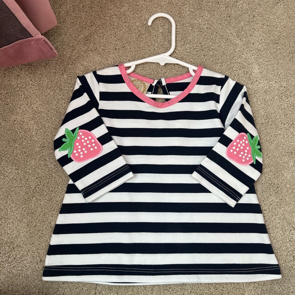 TBBC Striped Navy and White Strawberry shirt 12m NWOT
